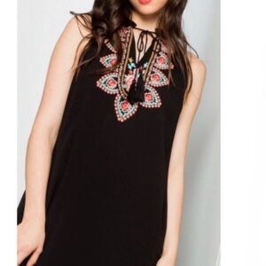 faveur Black sleeveless Embroidered lined dress woman’s  size small